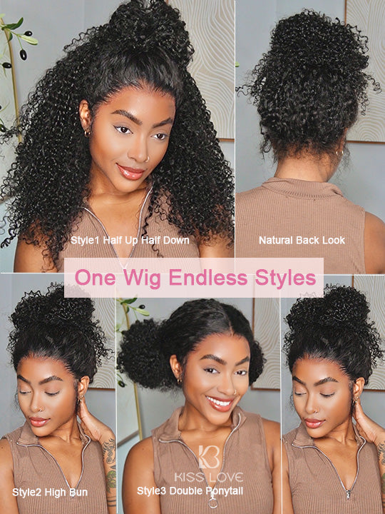 KissloveHair 4C Edge Kinky Curly Hair 360 Lace Wig Invisi Drawstring Glueless Lace Wigs