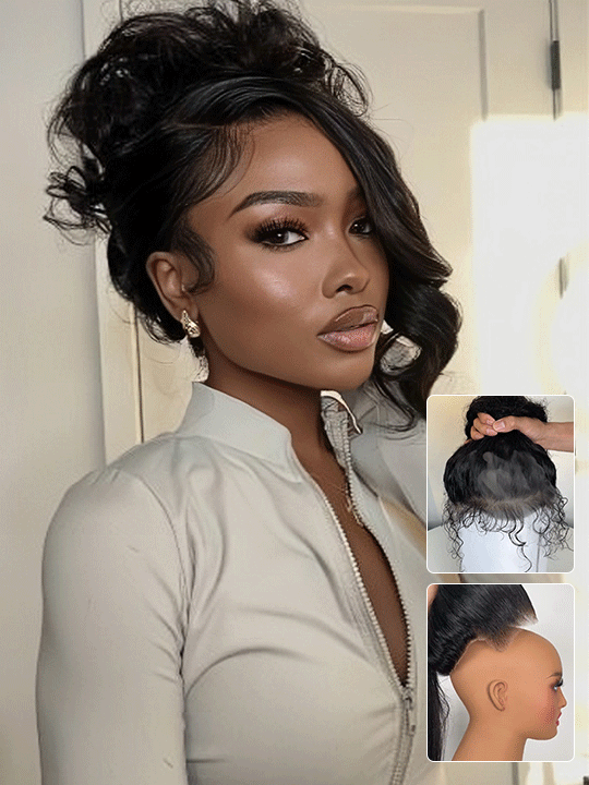 KissLove Glueless Invisi-Drawstring 360 Lace Wig Body Wave Pre Everything Kinky Edge Lace Frontal Wigs