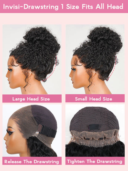 Kisslove Hair Black Cherry Water Wave Invisi Drawstring Lace Frontal Wig Glueless Dark Plum Color Wig