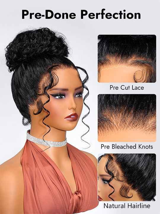 KissLove Glueless Invisi-Drawstring 360 Lace Wig Body Wave Pre Everything Kinky Edge Lace Frontal Wigs