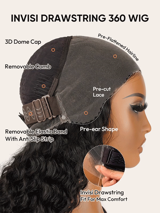 KissLove Glueless Invisi-Drawstring 360 Lace Wig Body Wave Pre Everything Kinky Edge Lace Frontal Wigs