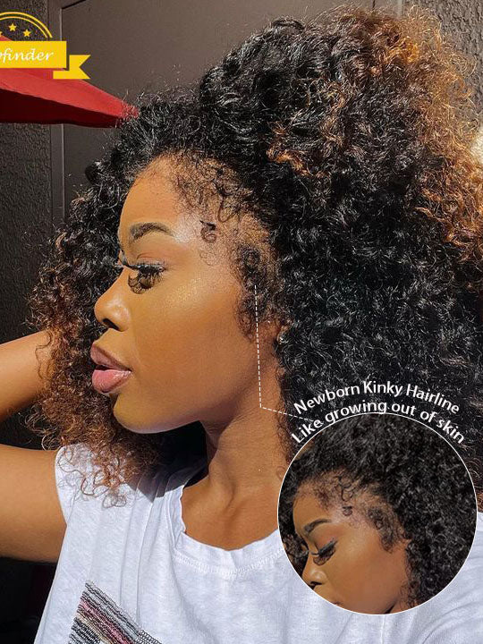 [4C Wig] Bleached Knots Kinky Curly Hair With Kinky Curly Newborn Edge Human Hair Lace Frontal Wig