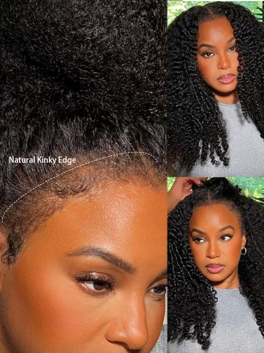 [4C Wig] Bleached Knots Kinky Curly Hair With Kinky Curly Newborn Edge Human Hair Lace Frontal Wig