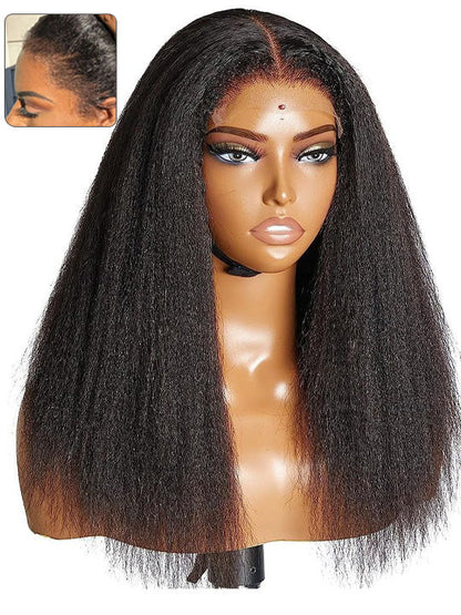 [4C Wig] Kinky Straight Hair With Kinky Edges 100% Human Hair Pull & Go Drawstring Wig Kisslove Hair