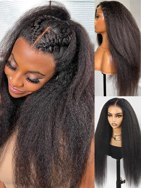Kisslove Newborn Hairline Kinky Straight Hair Invisi-Drawstring 360 Lace Wig Pre Everything Glueless Wigs