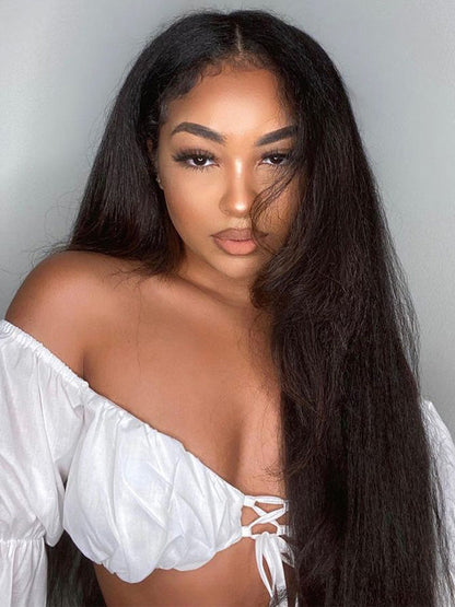 [4C Wig] Kinky Straight Hair With Kinky Edges 100% Human Hair Pull & Go Drawstring Wig Kisslove Hair