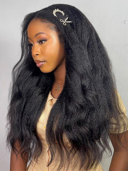 [4C Wig] Kinky Straight Hair With Kinky Edges 100% Human Hair Pull & Go Drawstring Wig Kisslove Hair