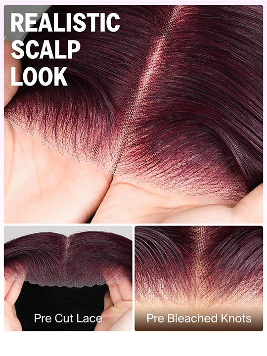 Burgundy With Red Highlights 3D Body Wave 5x5 13x4 13x6 Lace Frontal Human Hair Wigs