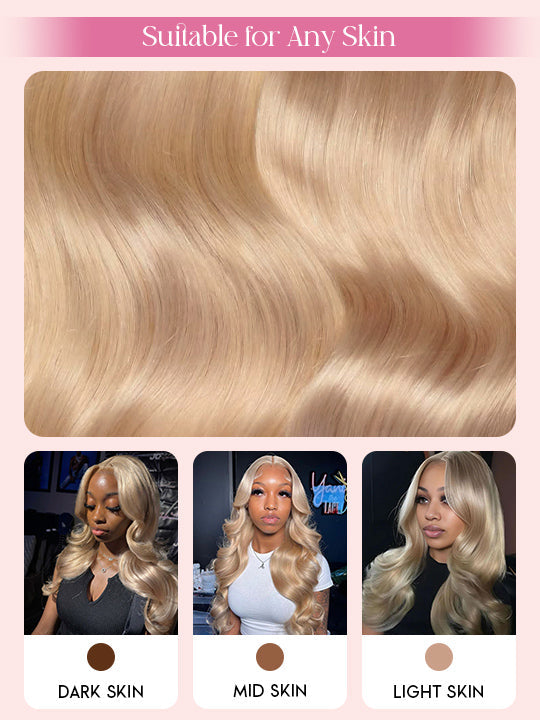 Ash Blonde Layered & Curtain Bangs 3D Body Wave 13x6 Lace Frontal Pull Go Human Hair Wigs