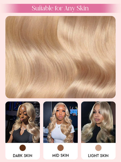 Ash Blonde Layered & Curtain Bangs 3D Body Wave 13x6 Lace Frontal Pull Go Human Hair Wigs