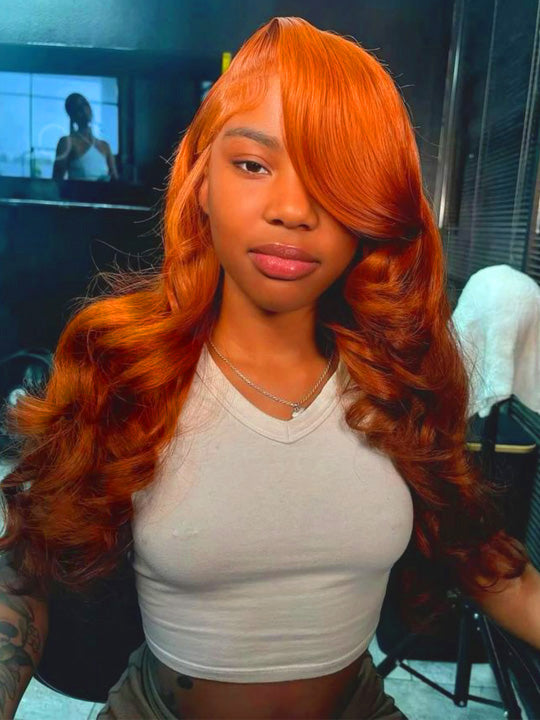 13x6 HD Full Lace Frontal Wig Ginger Color 3D Body Wave Brazilian Human Hair Lace Wigs