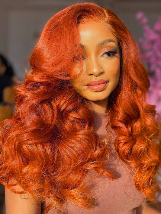 13x6 HD Full Lace Frontal Wig Ginger Color 3D Body Wave Brazilian Human Hair Lace Wigs