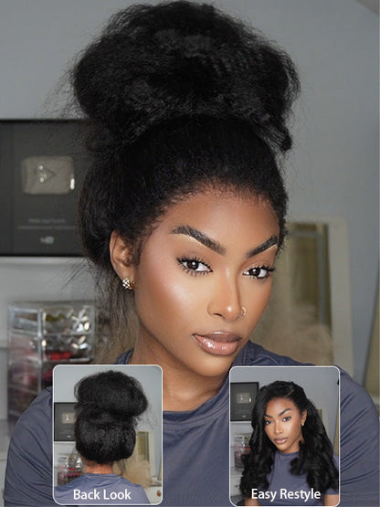 [4C Wig] Kinky Straight Hair With Kinky Edges 100% Human Hair Pull & Go Drawstring Wig Kisslove Hair