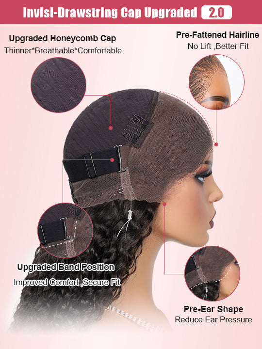 Kisslove Invisi-Drawstring Snug Fit 360 Lace Wig Glueless Black Hair With Brown Highlights