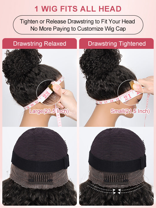 Kisslove Glueless Invisi-Drawstring 360 Lace Wig Dark Plum Color Curtain Bangs & Layered Body Wave Wig