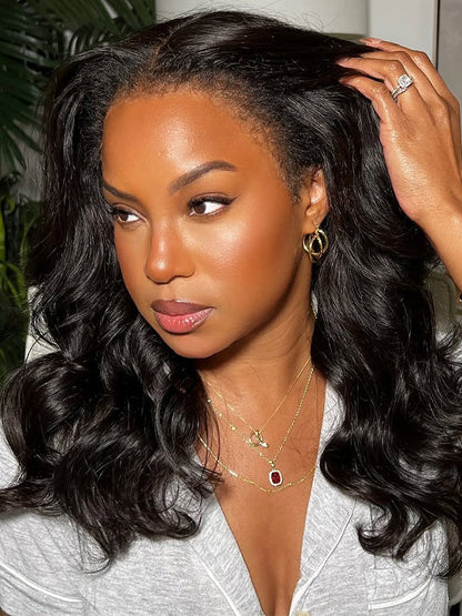 KissLove Glueless Invisi-Drawstring 360 Lace Wig Body Wave Pre Everything Kinky Edge Lace Frontal Wigs