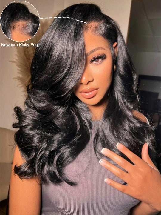 KissLove Glueless Invisi-Drawstring 360 Lace Wig Body Wave Pre Everything Kinky Edge Lace Frontal Wigs