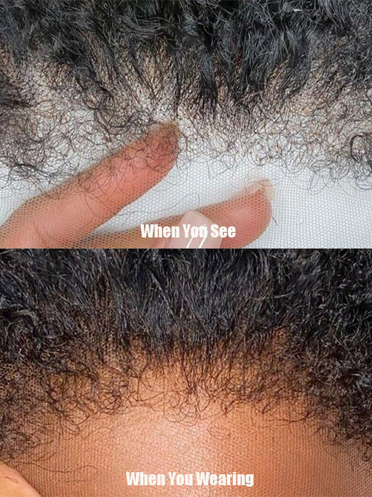 [4C Wig] Kinky Straight Hair With Kinky Edges 100% Human Hair Pull & Go Drawstring Wig Kisslove Hair