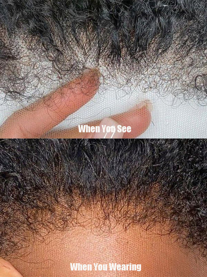 [4C Wig] Kinky Straight Hair With Kinky Edges 100% Human Hair Pull & Go Drawstring Wig Kisslove Hair