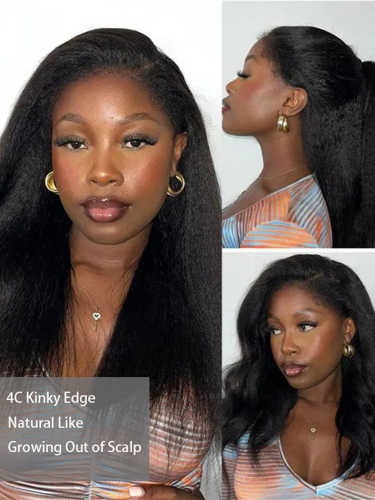 [4C Wig] Kinky Straight Hair With Kinky Edges 100% Human Hair Pull & Go Drawstring Wig Kisslove Hair