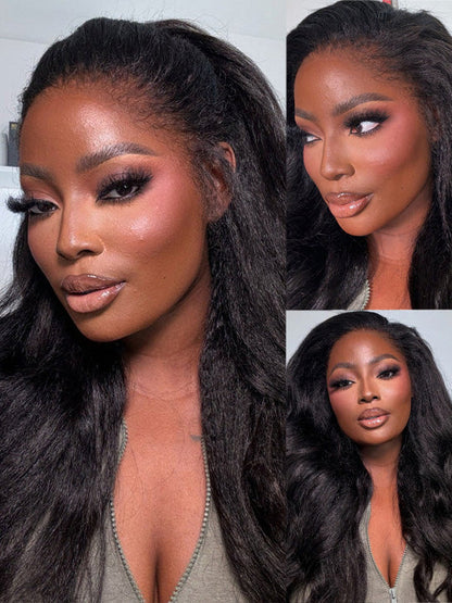 Kisslove Newborn Hairline Kinky Straight Hair Invisi-Drawstring 360 Lace Wig Pre Everything Glueless Wigs