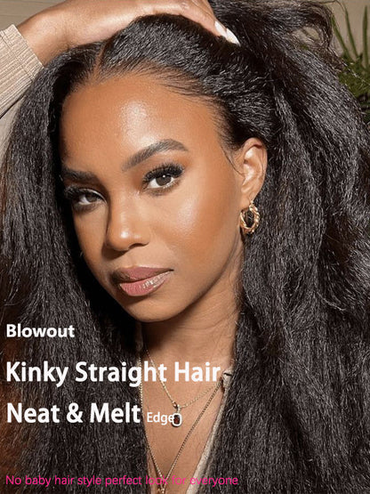 Kisslove Newborn Hairline Kinky Straight Hair Invisi-Drawstring 360 Lace Wig Pre Everything Glueless Wigs