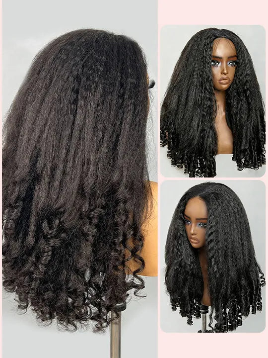 Kisslove Hair Kinky Straight with Spiral Curl Ends 13x6 Lace Frontal Wig Glueless 3C Kinky Edge Wigs