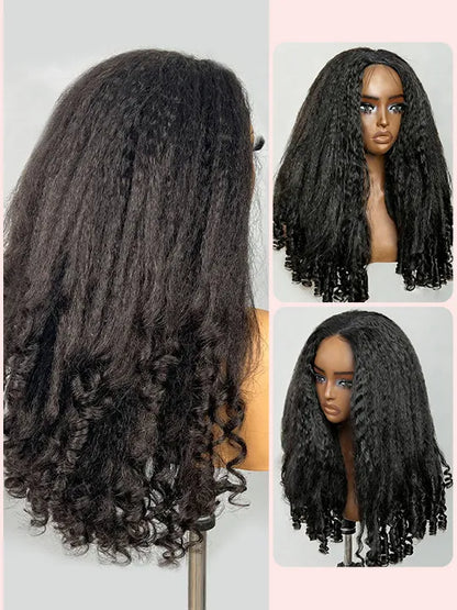 Kisslove Hair Kinky Straight with Spiral Curl Ends 13x6 Lace Frontal Wig Glueless 3C Kinky Edge Wigs