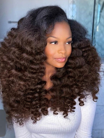 Kisslove Invisi-Drawstring 360 Lace Wig Ombre Brown Hair Yaki Body Wave Wigs with Newborn Hairline