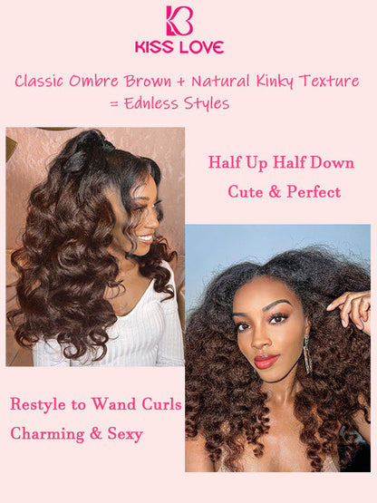 Kisslove Invisi-Drawstring 360 Lace Wig Ombre Brown Hair Yaki Body Wave Wigs with Newborn Hairline