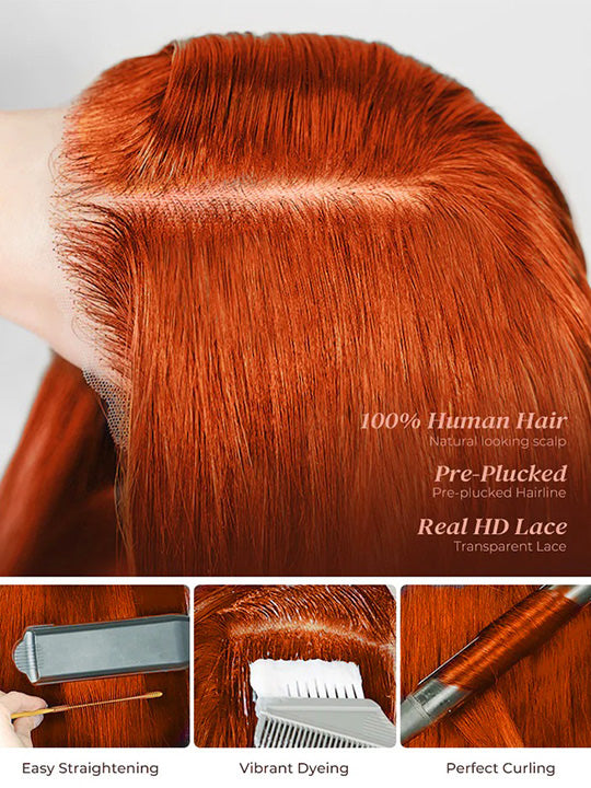 13x6 HD Full Lace Frontal Wig Ginger Color 3D Body Wave Brazilian Human Hair Lace Wigs