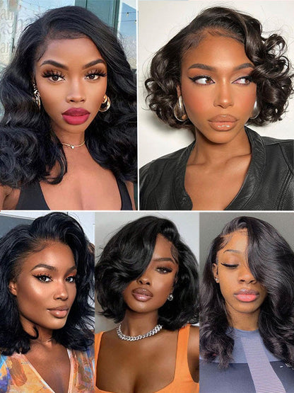 Pre Styled Side Part Body Wave Bob Wig Glueless Ready to Go Short Bob Wigs