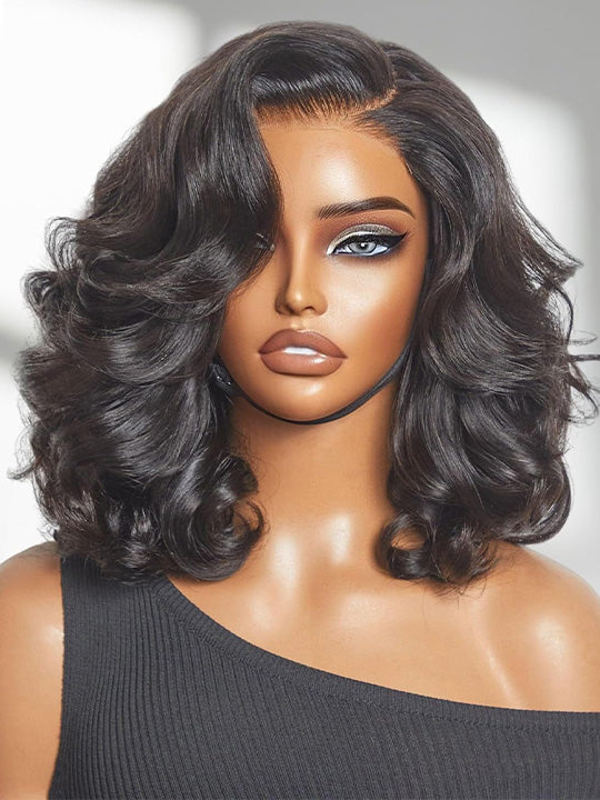 Pre Styled Side Part Body Wave Bob Wig Glueless Ready to Go Short Bob Wigs