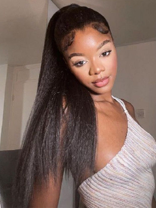 Pre Everything 360 Lace Frontal Ponytail Wig Widows Peak Hairline Yaki Straight Glueless Lace Wig Kisslove Hair