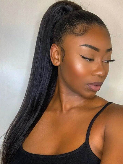 Pre Everything 360 Lace Frontal Ponytail Wig Widows Peak Hairline Yaki Straight Glueless Lace Wig Kisslove Hair