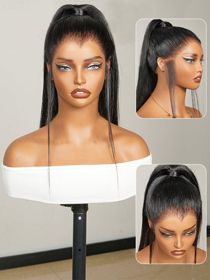 Pre Everything 360 Lace Frontal Ponytail Wig Widows Peak Hairline Yaki Straight Glueless Lace Wig Kisslove Hair