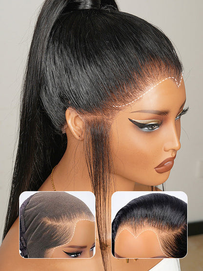 Pre Everything 360 Lace Frontal Ponytail Wig Widows Peak Hairline Yaki Straight Glueless Lace Wig Kisslove Hair