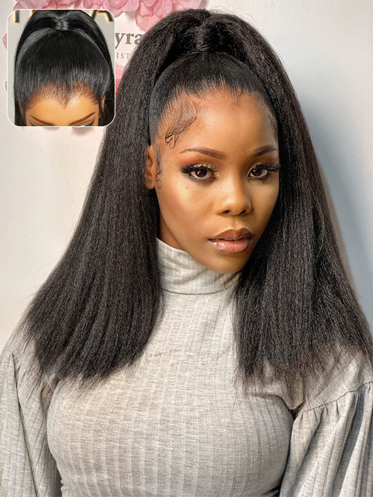 Pre Everything 360 Lace Frontal Ponytail Wig Widows Peak Hairline Yaki Straight Glueless Lace Wig Kisslove Hair