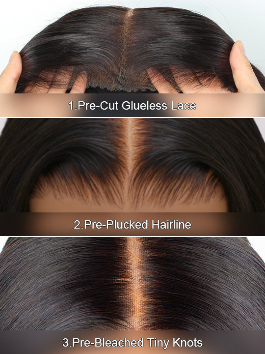 [Wear & Go] Ash Blonde with Dark Root Straight Bob Wig 13x4 Transparnt Lace Glueless Wig